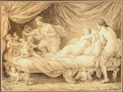 Louis Jean François Lagrenée - The Three Graces Teased by Cupids, 1778. Free illustration for personal and commercial use.