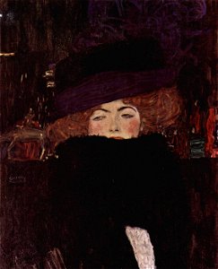 Lady in fur hat and boa. Gustav Klimt. 1909. Free illustration for personal and commercial use.