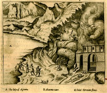 Lake Avernus in Campania, entrance to Hades according to mythology - Sandys George - 1615