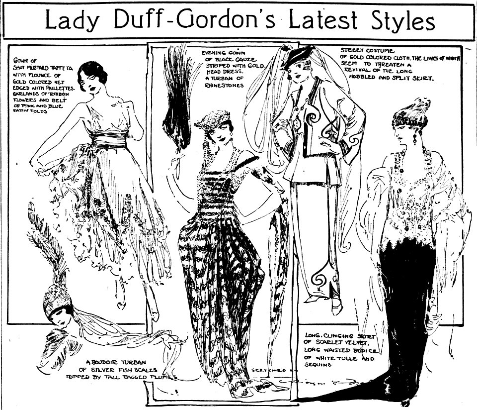 Lady Duff Gordon styles sketched by Marguerite Martyn, 1918