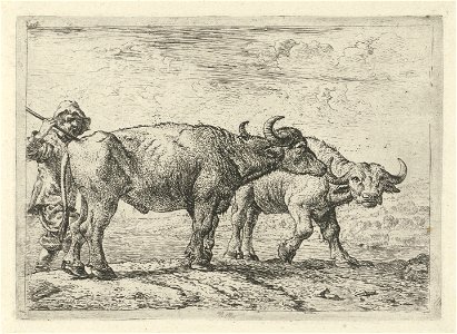 Twee buffels en een herder Verschillende dieren (serietitel), RP-P-OB-46.826