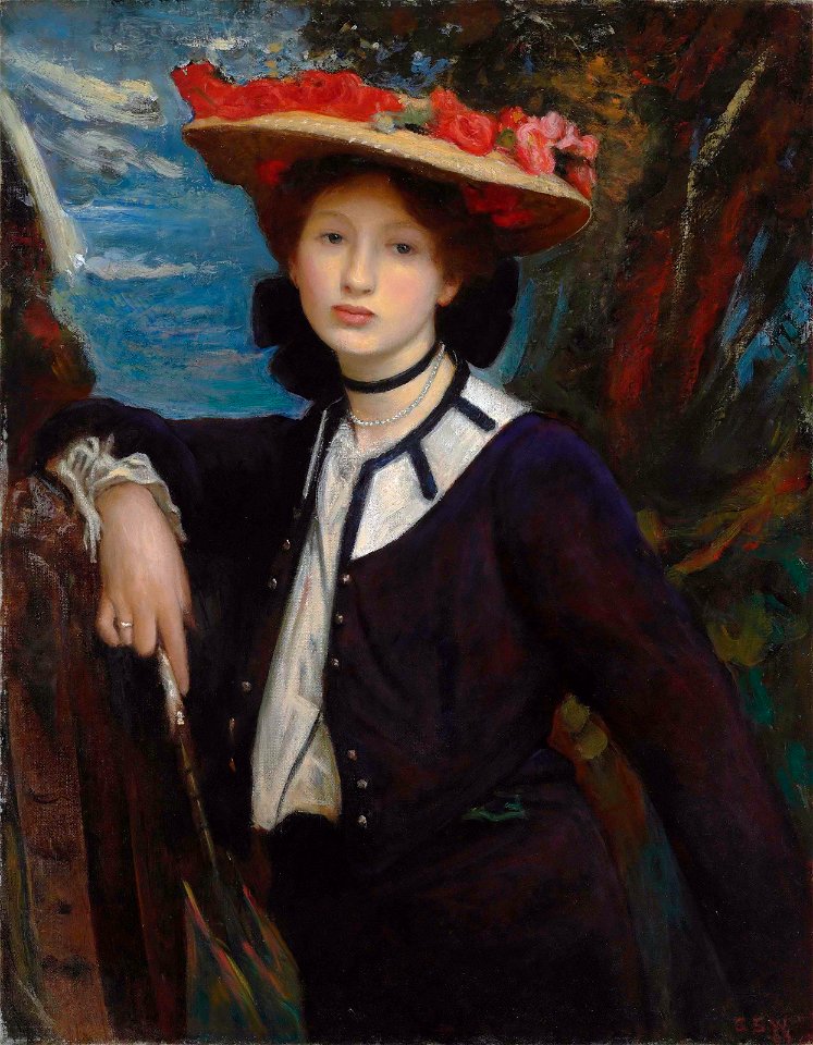 Lady holding a parasol, by George Spencer Watson