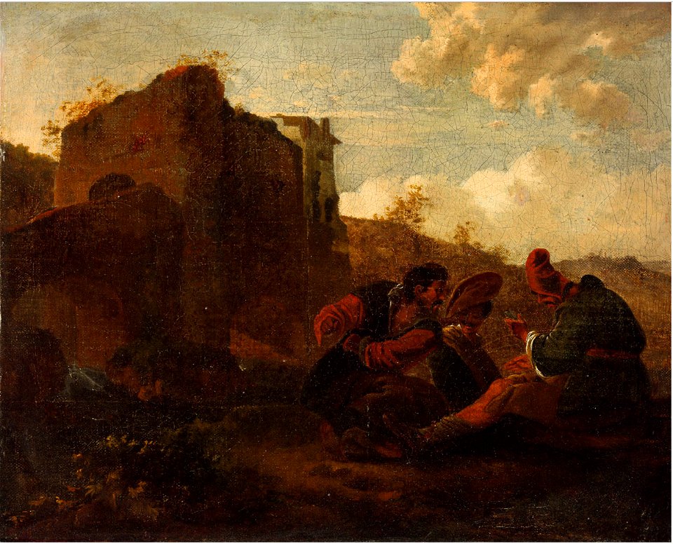 Pieter van Laer - Vagabonds Playing Card in a Landscape