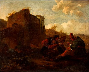 Pieter van Laer - Vagabonds Playing Card in a Landscape
