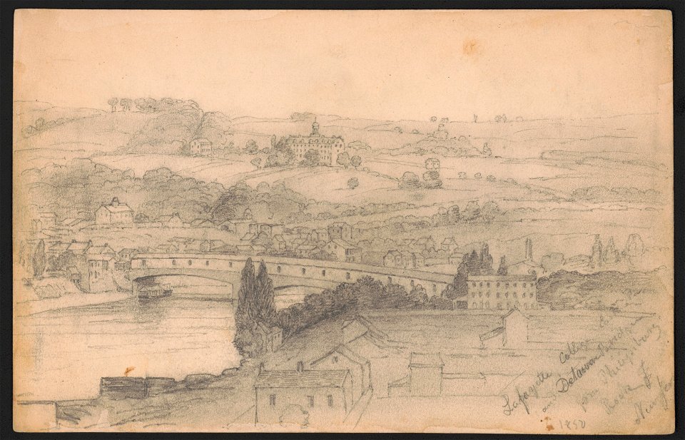 Lafayette College, Easton and Delaware Bridge from Philipsburg (i.e., Phillipsburg) Rock, New Jer(sey), 1850 LCCN2016645583