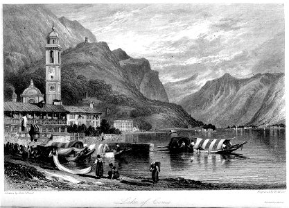 Lake of Como engraving by William Miller after S Prout. Free illustration for personal and commercial use.