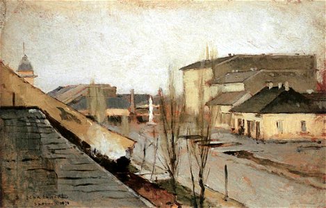 Lajos Deák-Ébner (1850-1934) Main Square of Szolnok in the Rain 1878