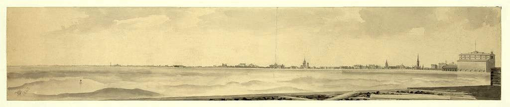 Lake front, Michigan Avenue, Chicago, Illinois in 1865 - taken from the eastern extension of the north pier of Chicago River by John Williams O'Brien, artist and proprietor, Highland Park, LCCN2004662451