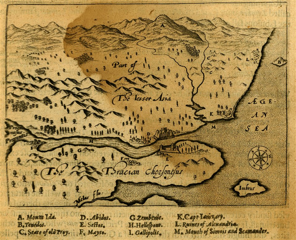 Map of the Dardanelles - Sandys George - 1615