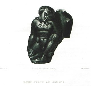 Lamp that represents a negro with the flat Aethiopian features, sleeping, and the skin of an animal tied around his shou - Dodwell Edward - 1819