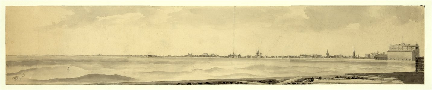 Lake front, Michigan Avenue, Chicago, Illinois in 1865 - taken from the eastern extension of the north pier of Chicago River by John Williams O'Brien, artist and proprietor, Highland Park, LCCN2004662451