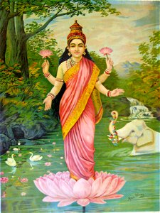 Lakshmi by Raja Ravi Varma. Free illustration for personal and commercial use.
