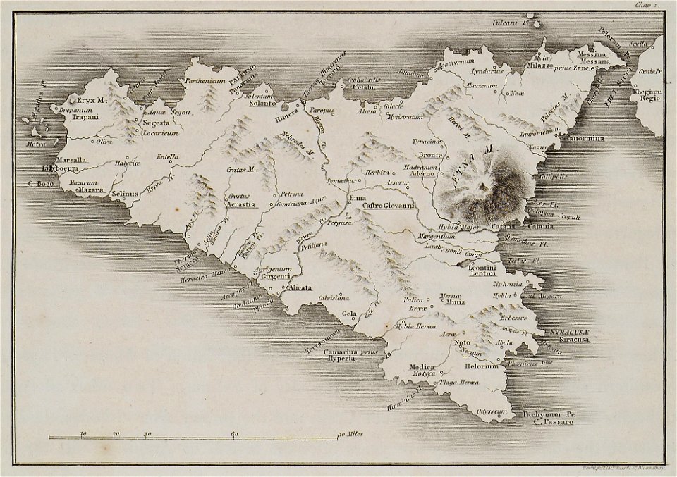 Map of Sicily - Wilkins William - 1807. Free illustration for personal and commercial use.