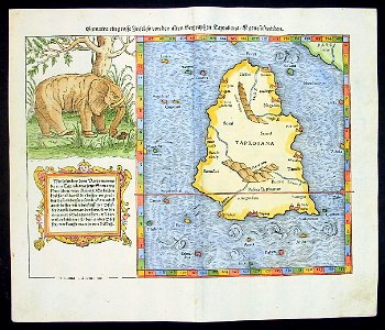 Map of Taprobana (1574). Free illustration for personal and commercial use.