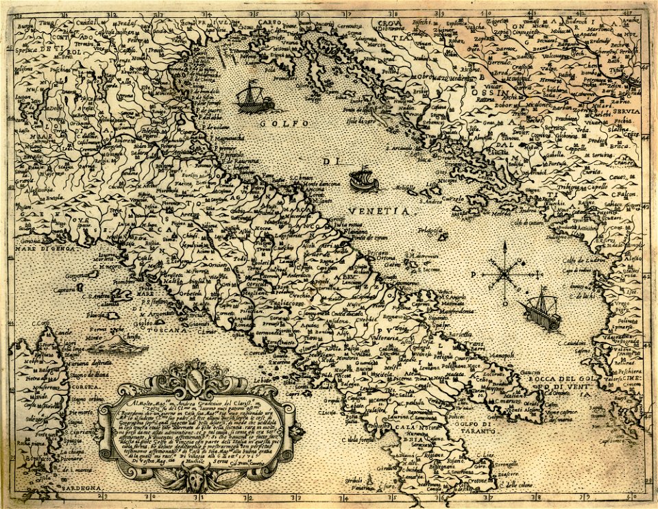 Map of Italy and the eastern coast of the Adriatic Sea - Camocio Giovanni Francesco - 1574