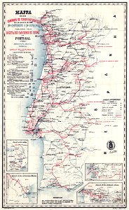 Mapa dos caminhos de ferro em Portugal 1895. Free illustration for personal and commercial use.