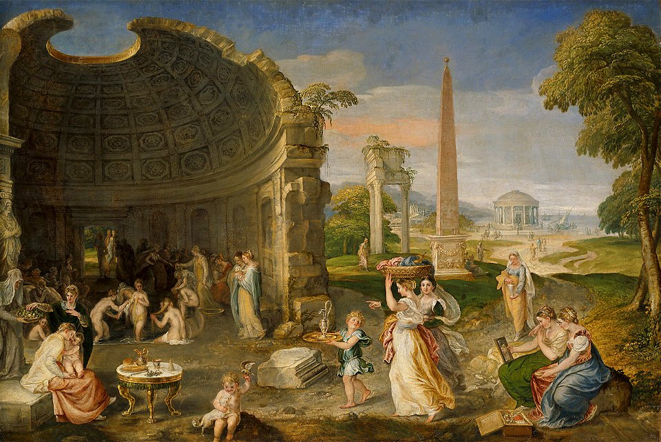 Lambert Sustris - Landschaft mit antiken Ruinen und badenden Frauen - GG 1540 - Kunsthistorisches Museum