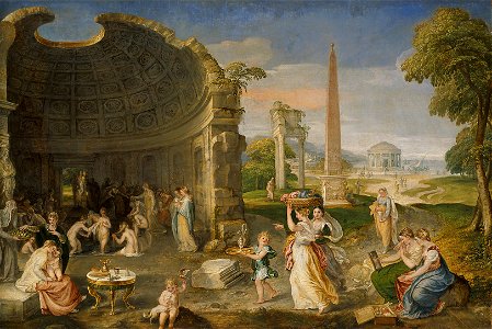 Lambert Sustris - Landschaft mit antiken Ruinen und badenden Frauen - GG 1540 - Kunsthistorisches Museum
