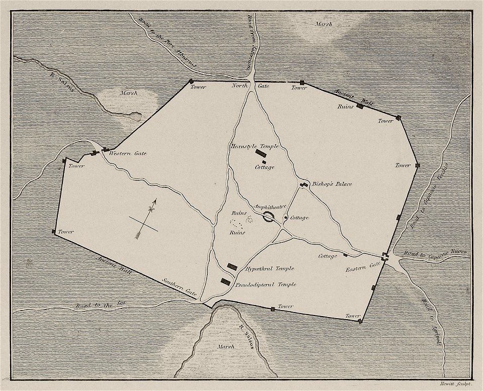 Map of Paestum in Italy - Wilkins William - 1807