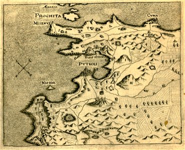 Map of Phlegrean fiends peninsula in Campania, Italy - Sandys George - 1615. Free illustration for personal and commercial use.
