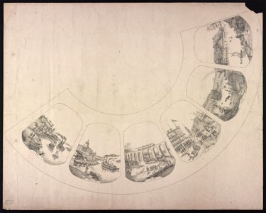 Lampshade design with six views- Kansas, Jefferson City, Erie R.R., New York, Niagara, and Water Works, Phila. LCCN2013650014