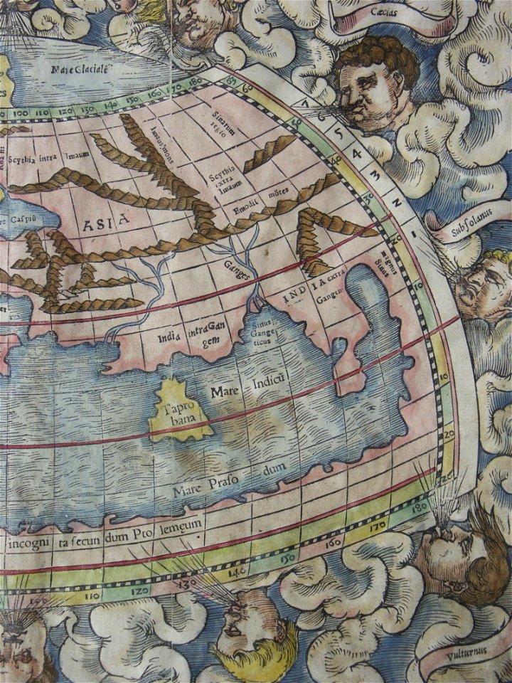 Map of the northern hemisphere (Ptolemaic) east half (1553)
