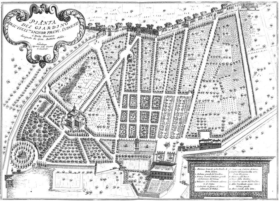 Map of Ludovisi Gardens by Giovanni Battista Falda (1683)