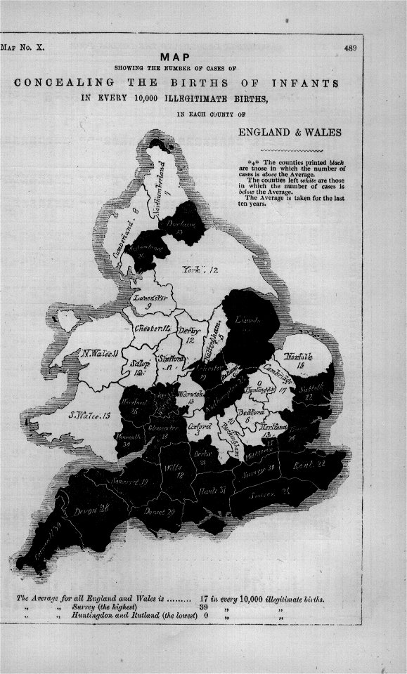 Map showing the number of cases of concealing the birth of infants