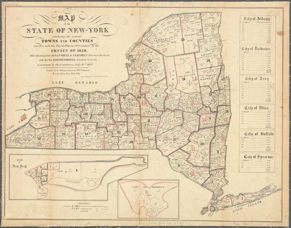Map of New York State, Census of 1850, Valentine's Manual 1851