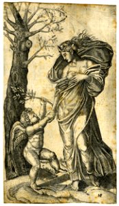 Marcantonio - After - Peace, personified as a woman standing in a landscape with a tree at left, H,3.36