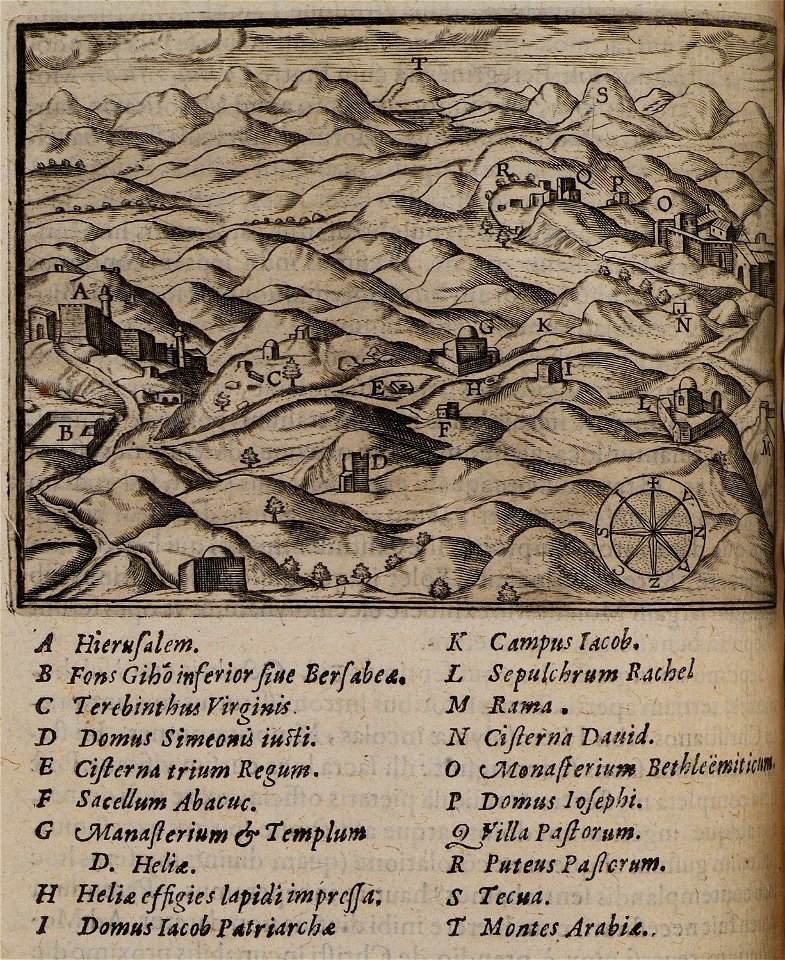 Map of holy sites on the route from Jerusalem to Bethlehem - Cootwijck Johannes Van - 1619