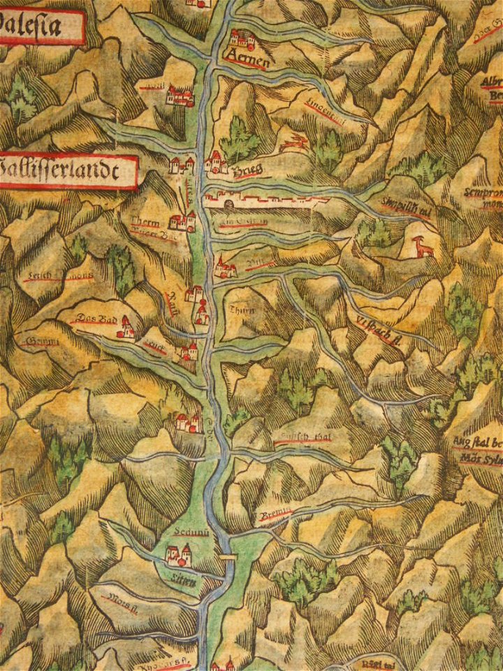 Map of Wallisserland, Switzerland (1600) a detail. Free illustration for personal and commercial use.