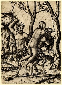 Marcantonio - A satyr carrying a nymph on his back and another raising his right hand as if to slap her, H,2.60