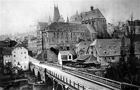 Marburg Stadtansicht von der Weidenhäuser Brücke um 1880