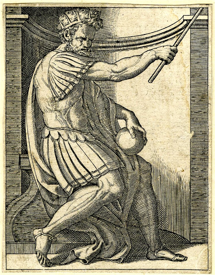 Marcantonio - After - A Roman Emperor, wearing a crown, sitting in a niche holding a sceptre in his extended right hand and a sphere in his left, V,5.153