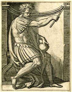 Marcantonio - After - A Roman Emperor, wearing a crown, sitting in a niche holding a sceptre in his extended right hand and a sphere in his left, V,5.153