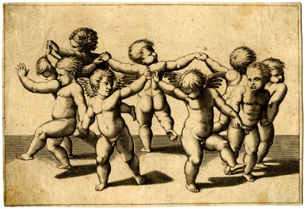 Marcantonio - After - Two winged cupids dance with seven wingless cupids with their arms joined in a circle, H,2.20