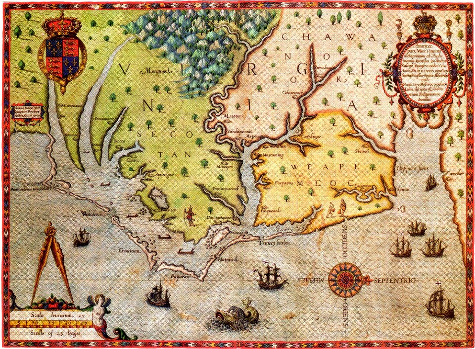 Map of Virginia, Theodorus de Bry, 1591