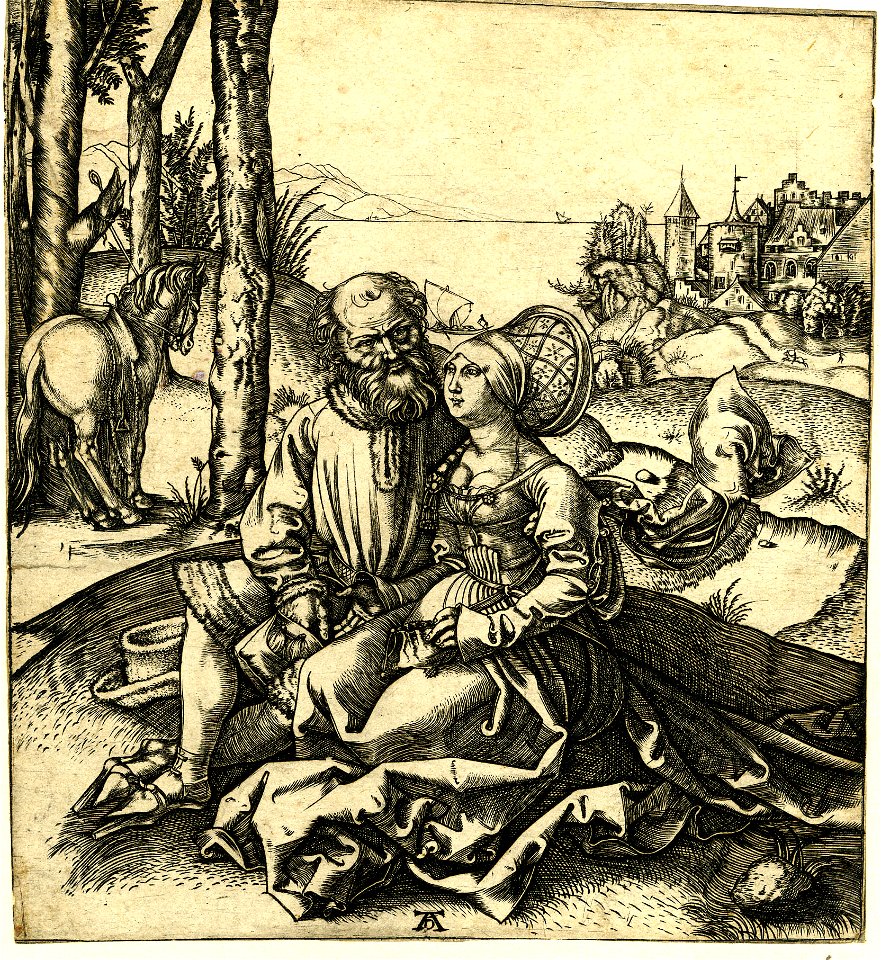 Marcantonio - Copy of Dürer's elderly man and a young woman sitting in a landscape, 1973,U.169