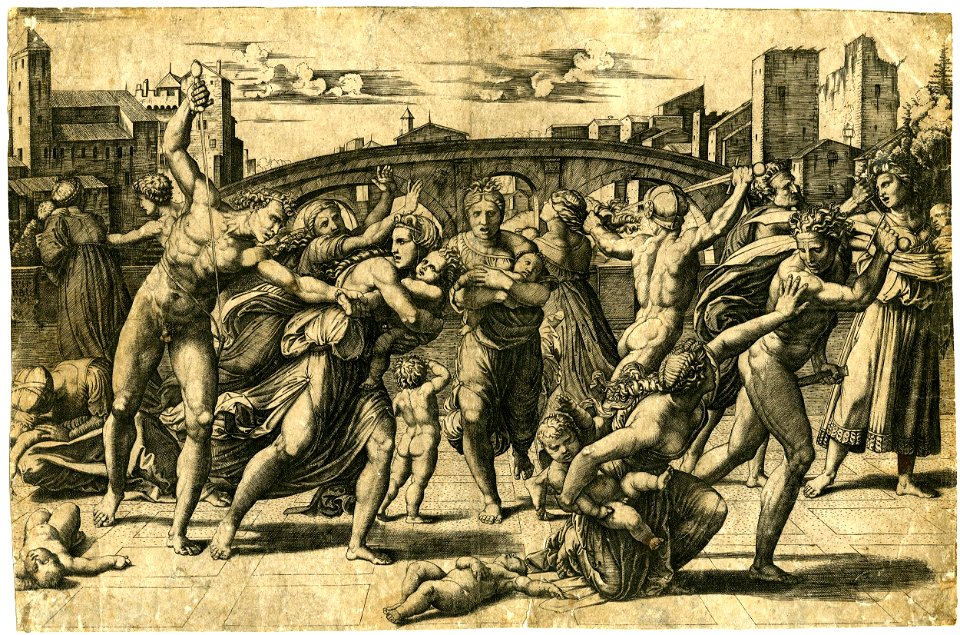 Marcantonio - The Massacre of the Innocents, with the pine tree ('chicot') at the right; after Raphael. c.1513-15, V,5.27