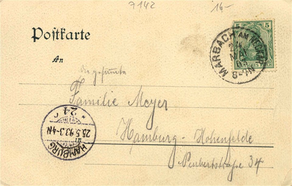 Marbach, Baden-Württemberg - Schillermuseum; Schillers Geburtshaus; Schillerdenkmal (back) (Zeno Ansichtskarten)