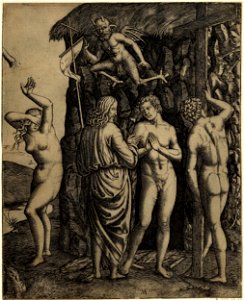 Marcantonio - Christ in Limbo shown from behind holding his banner and speaking with Adam above whom flies a demon, H,1.34