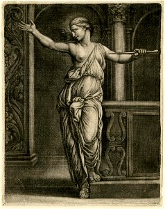 Marcantonio - After - Lucretia, standing, head turned to one side, wearing robe with one breast bared, and about to plunge a long dagger into her chest, 1876,1111.85