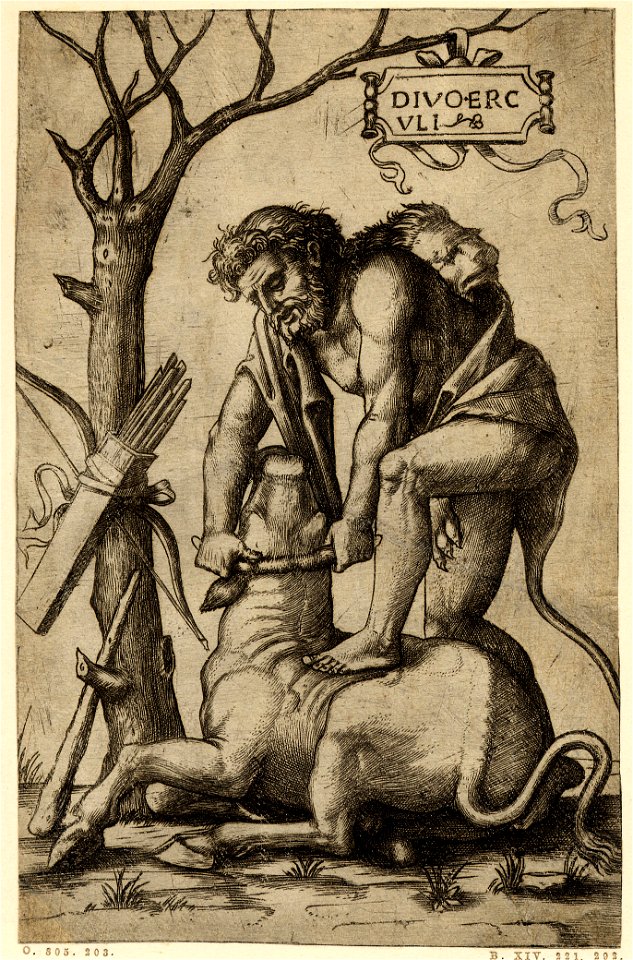 Marcantonio - Hercules, wearing a skin of a lion, holding a bull by its horns, 1973,U.14