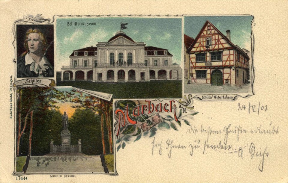 Marbach, Baden-Württemberg - Schillermuseum; Schillers Geburtshaus; Schillerdenkmal (Zeno Ansichtskarten)