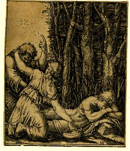 Marcantonio - A nude man asleep at the edge of a wood, H,3.54
