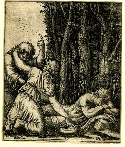 Marcantonio - A nude man asleep at the edge of a wood, H,3.56