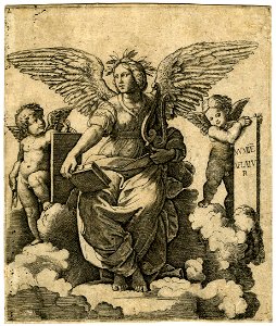 Marcantonio - A winged woman, Poetry personified, sitting on a throne of clouds, V,6.20