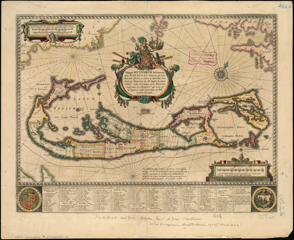Mappa aestivarum insularum, alias Barmudas dictarum, ad ostia Mexicani aestuarij jacentium in latitudine graduum 32 minutorum 25 - Ab Anglia, Londino Scilicet versus Libonotum 3300 miliaribus (4586547685)