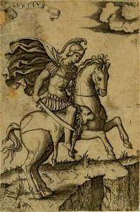 Marcantonio - After - Marcus Curtius in full armour on horseback holding a sword in his right hand, 1982,U.3576